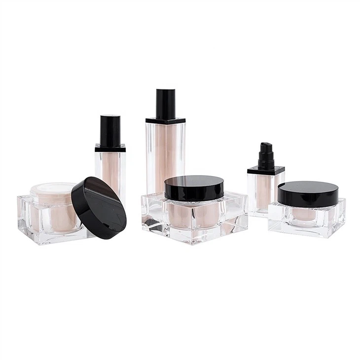 Empty Square Refillable Cosmetic Jar And Cosmetic Bottle